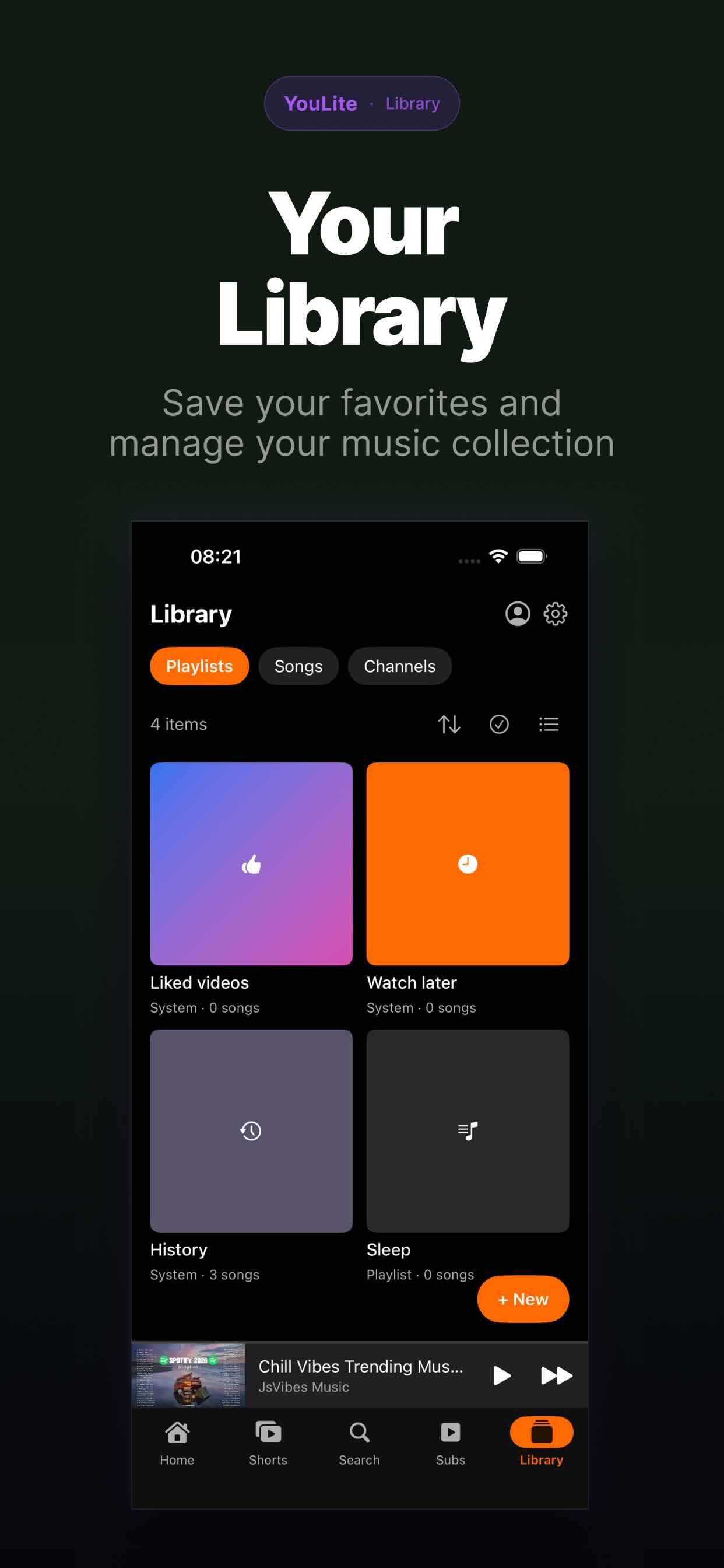 Mixtube Library — save favorites and manage playlists